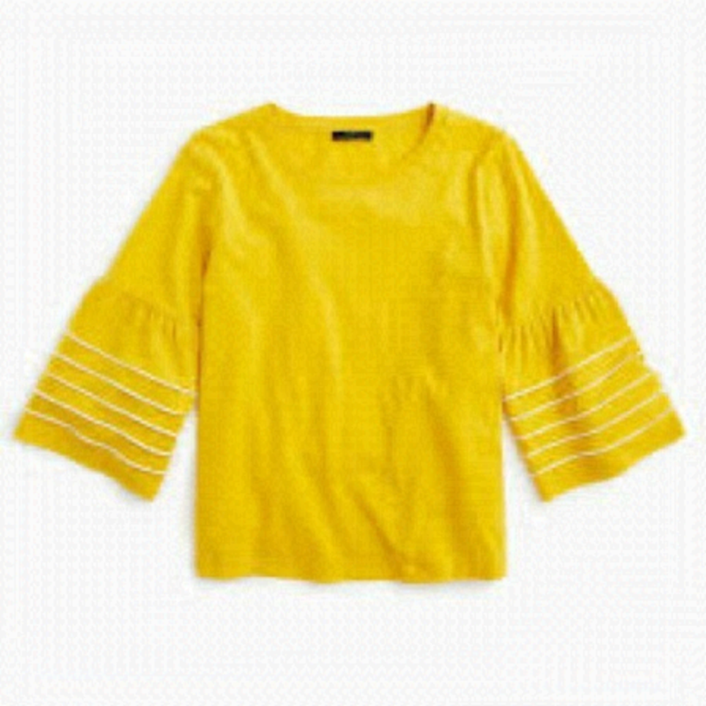 J.crew Yellow and White Bell-sleeve top with piping Women Size Small